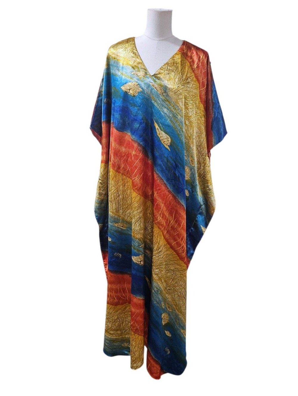 Vintage Winlar V-Neck Multicolor Maxi Kaftan Dress  Muumuu - One Size